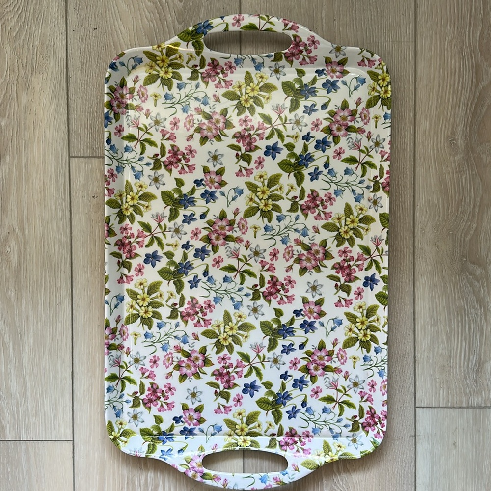 Floral Serving Tray with Handles